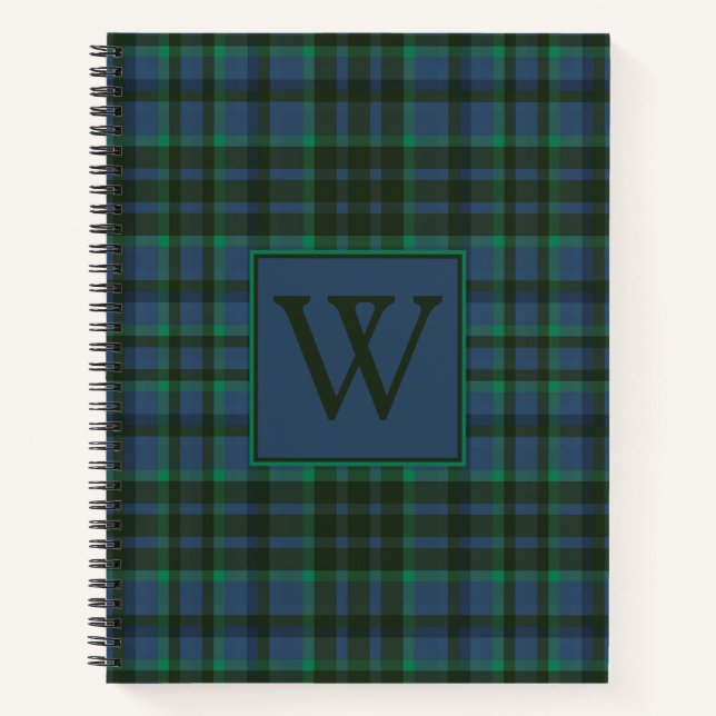 Preppy Green und Blue Kariert Monogram Notizbuch (Vorderseite)