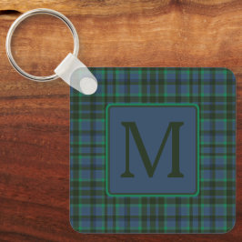 Preppy Green und Blue Kariert Monogram Schlüsselanhänger