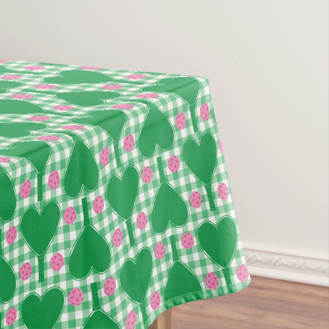 Preppy Green und Pink Wedding Gingham Pickleball Tischdecke (Beispiel)