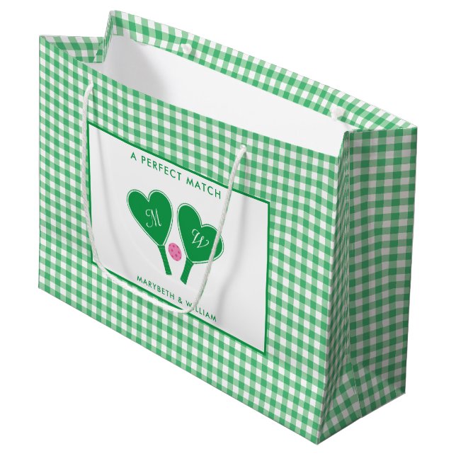 Preppy Green und Pink Wedding Pickleball Große Geschenktüte (Vorderseite Schrägansicht)