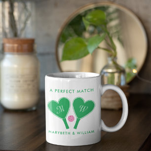 Preppy Green und Pink Wedding Pickleball Kaffeetasse
