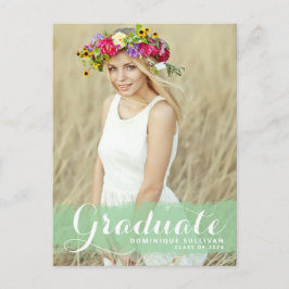 Preppy Green Watercolor Overlay Foto Abschluss Ankündigungspostkarte