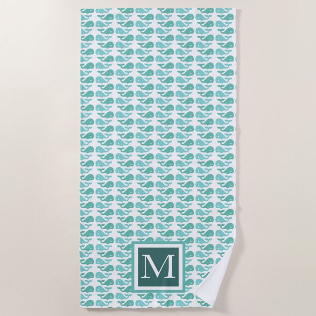 Preppy Green Whale ⎥ Monogram Beach Handtuch (Vorderseite)