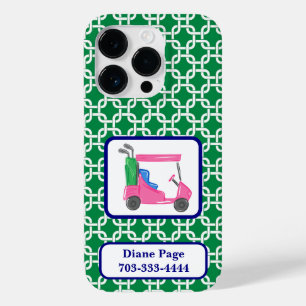 Preppy Green White Link Muster Pink Golf Cart Case-Mate iPhone 14 Pro Hülle