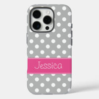 Preppy Grey and White Polka Dots Personalisiert