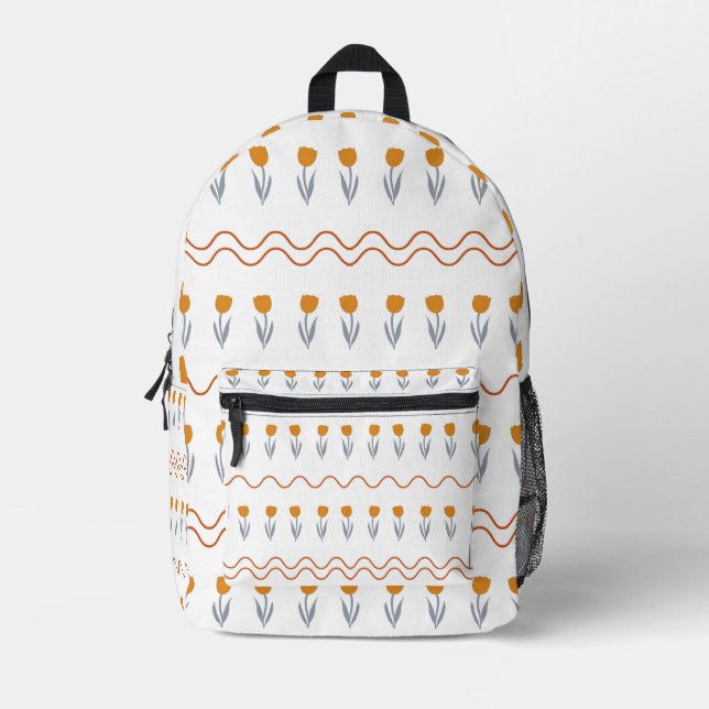 Preppy Groovy Stripe Tulip Blume Muster Bedruckter Rucksack (Vorderseite)