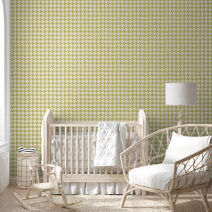 Preppy Hahnentrittmuster in Creme und Olive Green Tapete