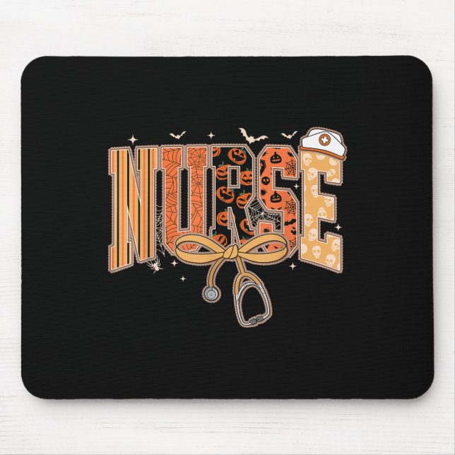 Preppy Halloween Spooky Nurse Coquette Bow Stethos Mousepad (Vorne)