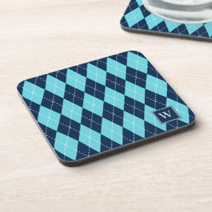 Preppy-Hand-Stickerei-Argyle – Türkis & Marineblau Getränkeuntersetzer