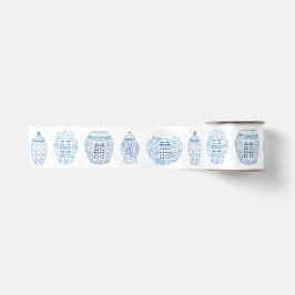 Preppy handgemalt Blau und Weiß Ingwer Jars Satinband