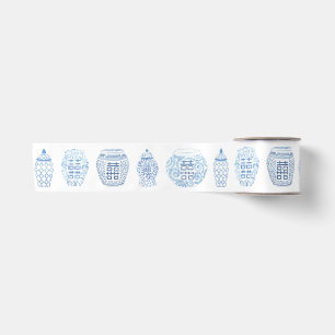 Preppy handgemalt Blau-Weiß-Ingwer-Jars Satinband