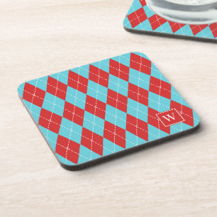 Preppy-Handgestickter Argyle – Rot & Türkis Getränkeuntersetzer