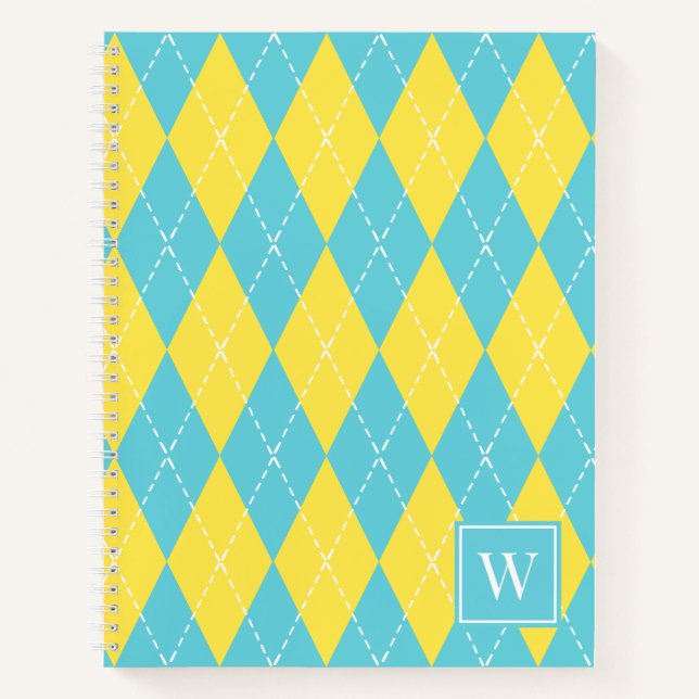 Preppy-Handstich-Argyle – Gelb & Türkis Notizbuch (Vorderseite)