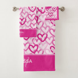 Preppy Hearts Pink Badhandtuch Set