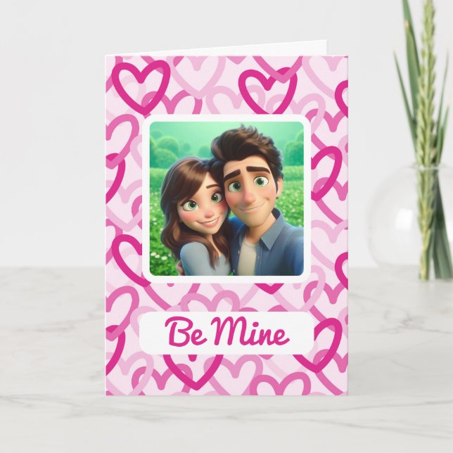 Preppy Hearts Pink Feiertagskarte (Vorderseite)