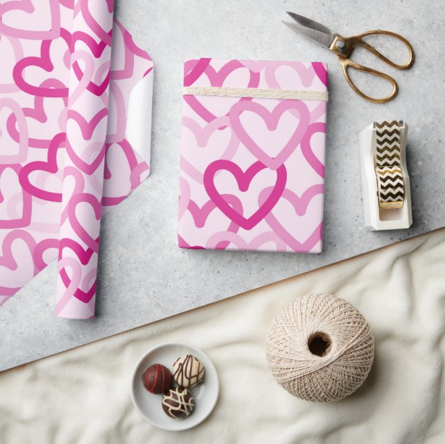 Preppy Hearts Pink Geschenkpapier (Kunsthandwerk)