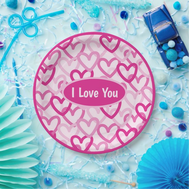 Preppy Hearts Pink Pappteller (Party)