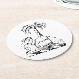 Preppy Heraldic Camel Palm Tree Coat of Arms Runder Pappuntersetzer