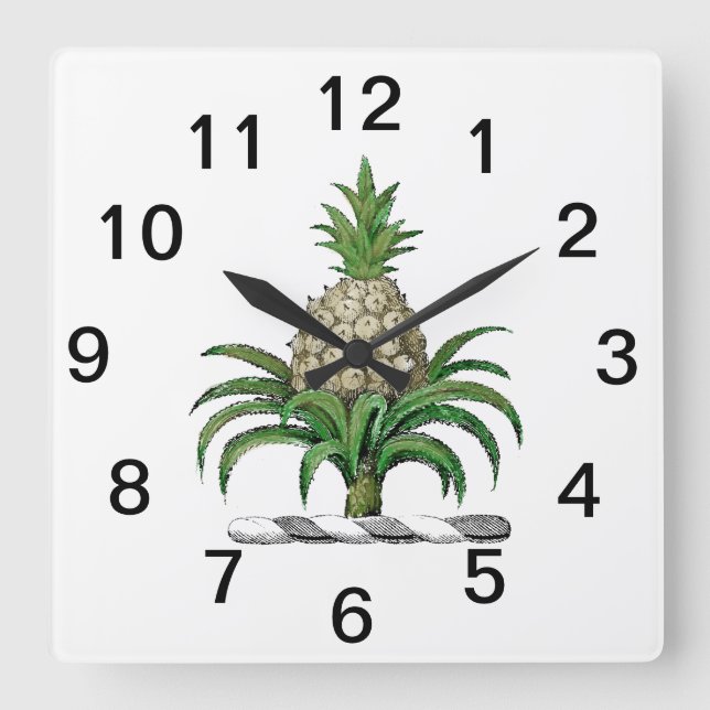 Preppy Heraldic Pineapple Coat of Arms Crest Quadratische Wanduhr (Vorderseite)