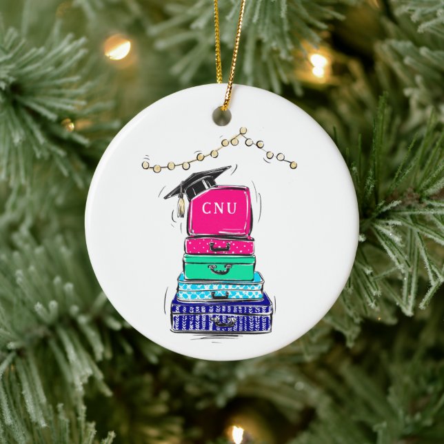 Preppy High School Abschluss Uni Suitcase Keramik Ornament (Baum)