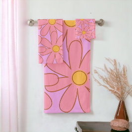 Preppy Hippie Pink Lila Blume Muster Badhandtuch Set