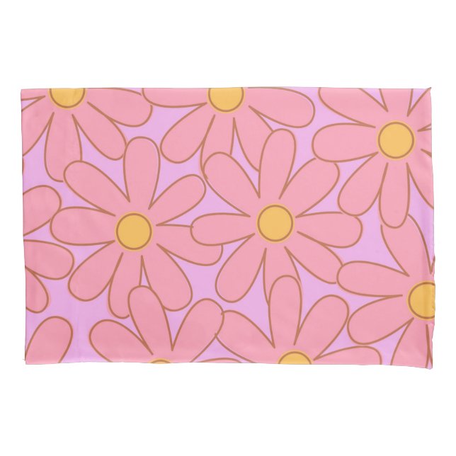 Preppy Hippie Pink Lila Blume Muster Kissenbezug (Vorderseite)