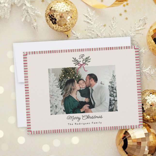 Preppy Holiday Card with Monogram and Family Photo (Von Creator hochgeladen)