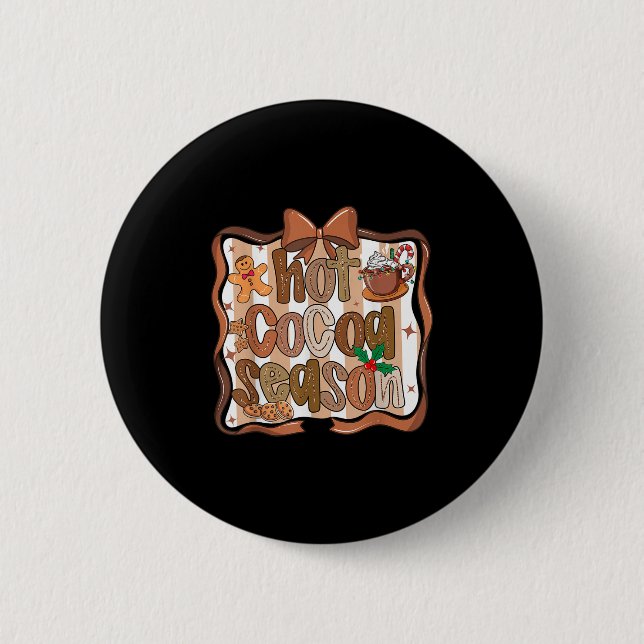 Preppy Hot Cocoa Season Cookie Gingerbread Bow Xma Button (Vorderseite)