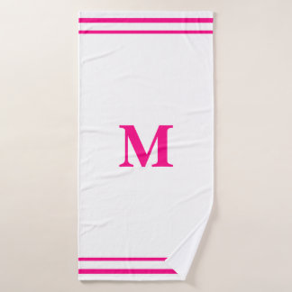 Preppy Hot Pink Elegant Minimal Border Initial Badehandtuch
