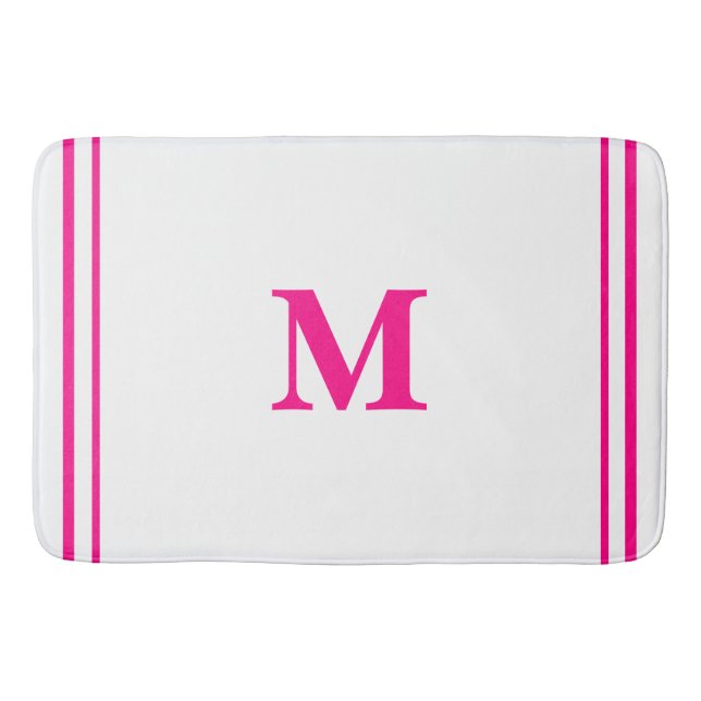 Preppy Hot Pink Elegant Minimal Border Initial Badematte (Vorderseite)