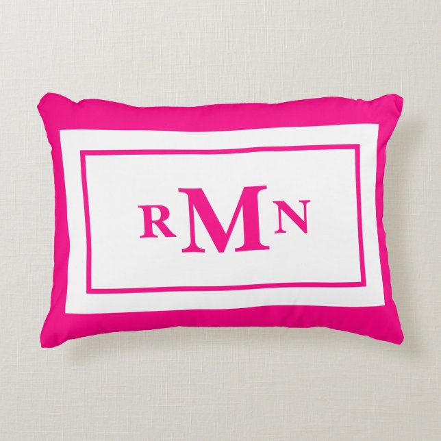 Preppy Hot Pink Elegant Minimal Modernes Mit Monog Dekokissen (Vorderseite)