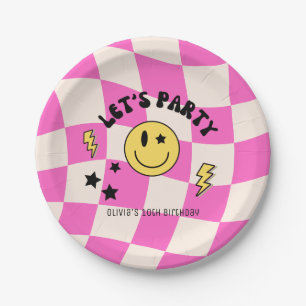 Preppy Hot Pink Y2K Retro Birthday Paper Plate Pappteller