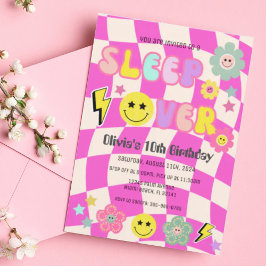 Preppy Hot Pink Y2K Sleep Over Happy Face Birthday Einladung