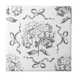Preppy Hydrangea Bow Grau Nahtloses Toile Muster Fliese
