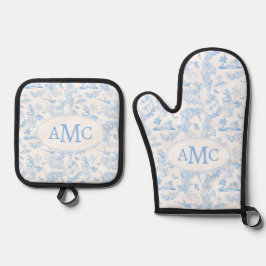 Preppy Jungle Chinoiserie Monogram Ofenhandschuh & Topflappen-Set