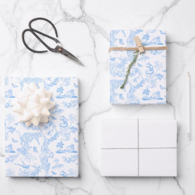 Preppy Jungle Chinoiserie Toile Geschenkpapier Set (Vorderseite)