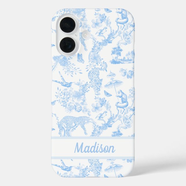 Preppy Jungle Chinoiserie Toile iPhone 16 Hülle (Rückseite)
