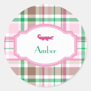 Preppy Kariert Alligator Lilo Dusche Geburtstag Runder Aufkleber