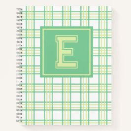 Preppy-Karo-Varsity-Monogramm Grün-Lime Notizbuch
