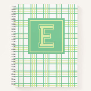 Preppy-Karo-Varsity-Monogramm Grün-Lime Notizbuch