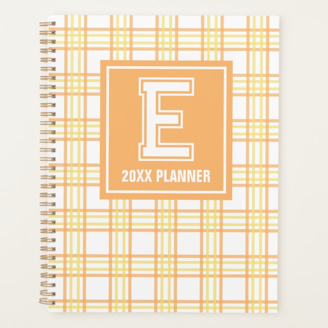Preppy-Karo-Varsity-Monogramm Orange-Gelb Planer (Vorderseite)