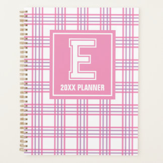 Preppy-Karo-Varsity-Monogramm Rosa Lila Planer