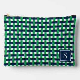 Preppy-Korbegeflecht – Navy- und Grün-Monogramm Zubehörtasche