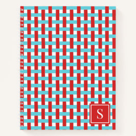Preppy-Korbflechtmuster – Rotes und Türkises Monog Notizbuch