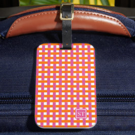 Preppy-Korbgeflecht - Hot Pink & Orange Monogramm Gepäckanhänger