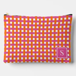 Preppy-Korbgeflecht - Hot Pink & Orange Monogramm Zubehörtasche