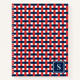 Preppy Korbgeflecht – Navy & rotes Monogramm Notizbuch