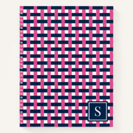 Preppy-Korbrohrmuster – Navy & Hot Pink Monogramm Notizbuch