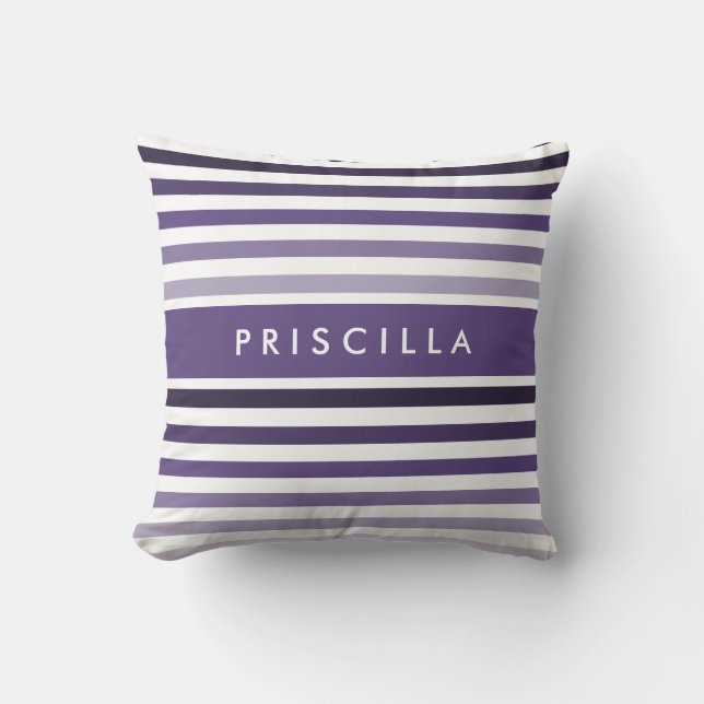 Preppy Large Striping Muster mit Lila Namen Kissen (Vorderseite)