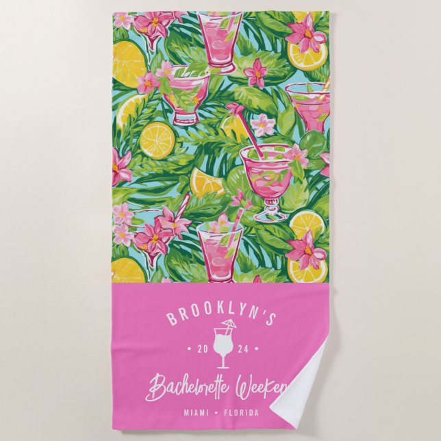Preppy Lemon Cocktail | Bachelorette Weekend Strandtuch (Vorderseite)